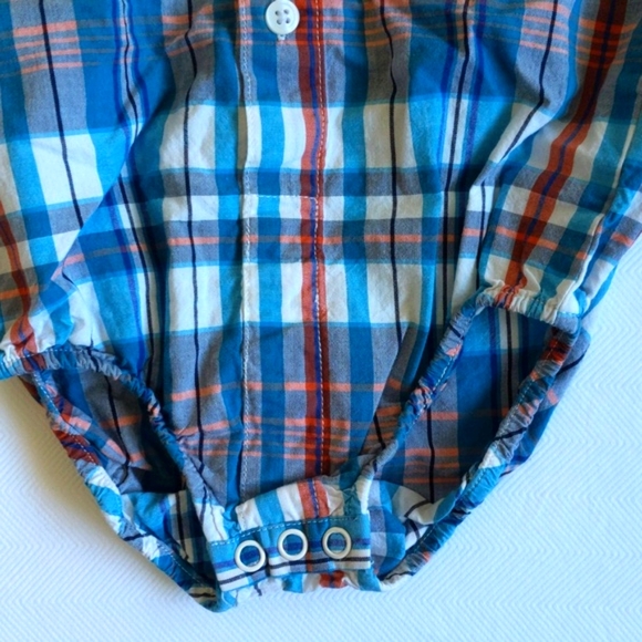children's place plaid collared short sleeve bodysuit diaper shirt 6-9 months - Picture 3 of 6